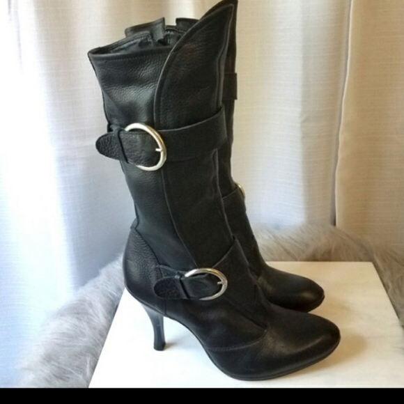 Gianni Bini Black Leather Mid-Calf Boots BNWOB - Picture 3 of 5